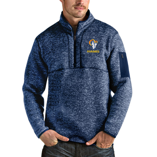 Men's Antigua Heathered Navy Los Angeles Rams Fortune Quarter-Zip Pullover Jacket