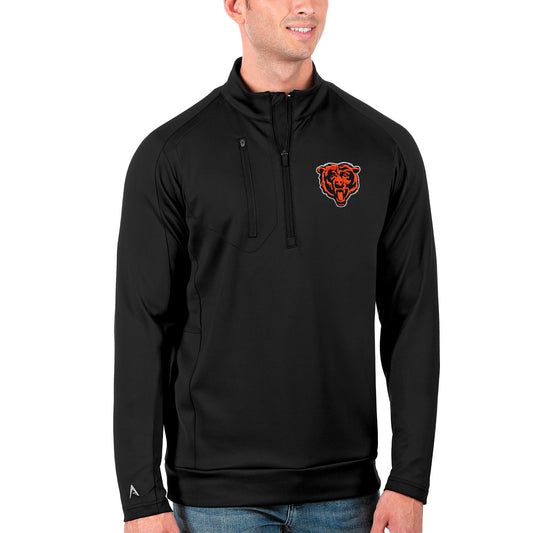 Men's Antigua Black Chicago Bears Mascot Logo Generation Quarter-Zip Pullover Jacket