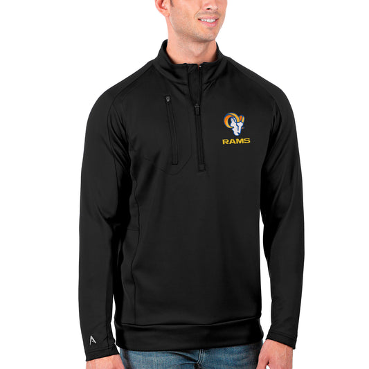 Men's Antigua Black Los Angeles Rams Generation Quarter-Zip Pullover Jacket