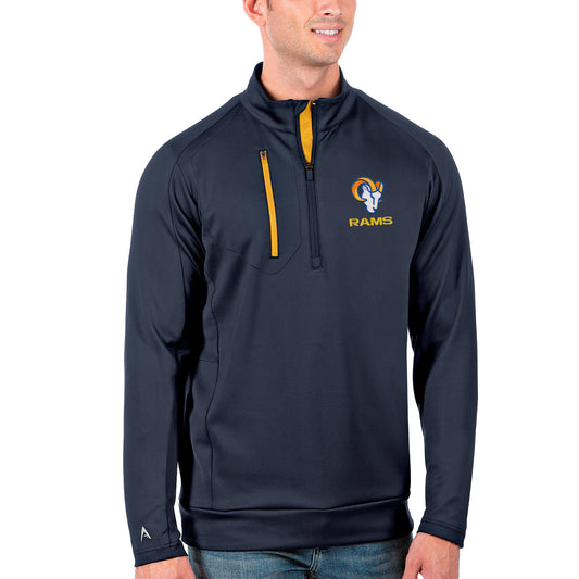 Men's Antigua Navy/Gold Los Angeles Rams Generation Quarter-Zip Pullover Jacket