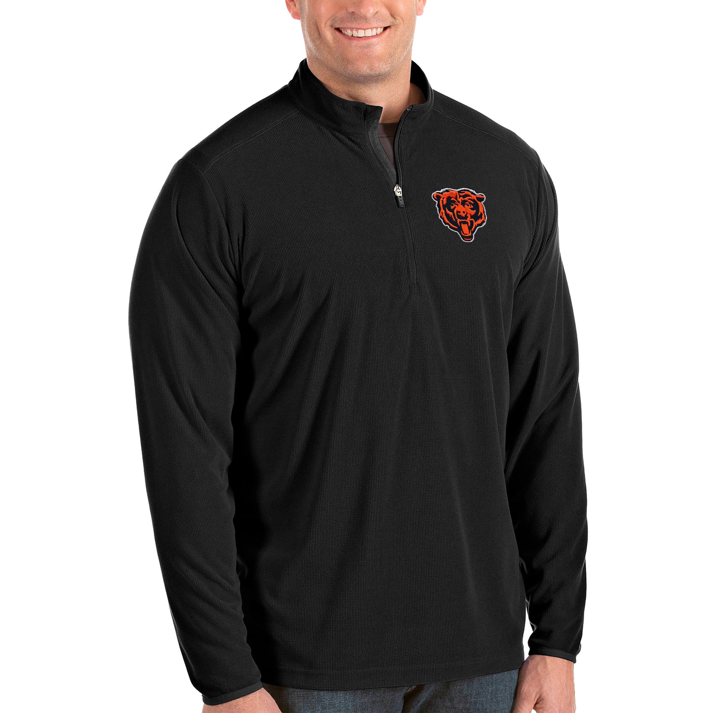 Men's Antigua Black Chicago Bears Mascot Logo Glacier Big & Tall Quarter-Zip Pullover Jacket