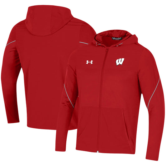 Men's Under Armour Red Wisconsin Badgers 2021 Sideline Warm-Up Full-Zip Hoodie