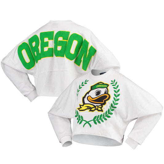 Women's White Oregon Ducks Laurels Crop Long Sleeve T-Shirt