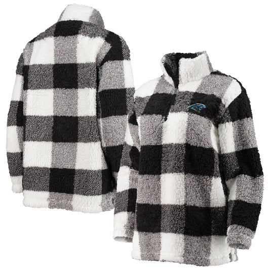 Women's G-III 4Her by Carl Banks Black Carolina Panthers Sherpa Plaid Quarter-Zip Jacket