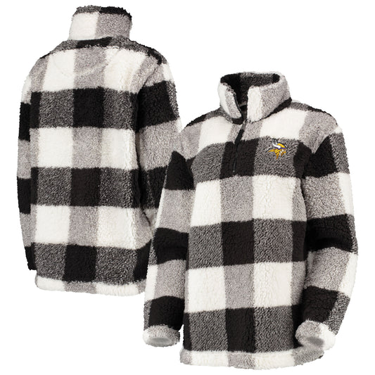 Women's G-III 4Her by Carl Banks Black Minnesota Vikings Sherpa Plaid Quarter-Zip Jacket