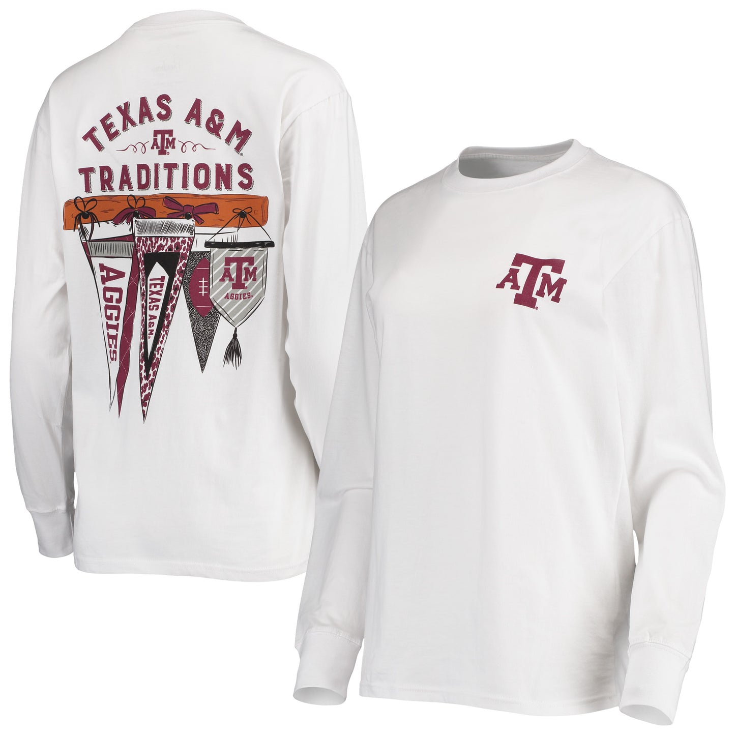 Women's Pressbox White Texas A&M Aggies Traditions Pennant Long Sleeve T-Shirt