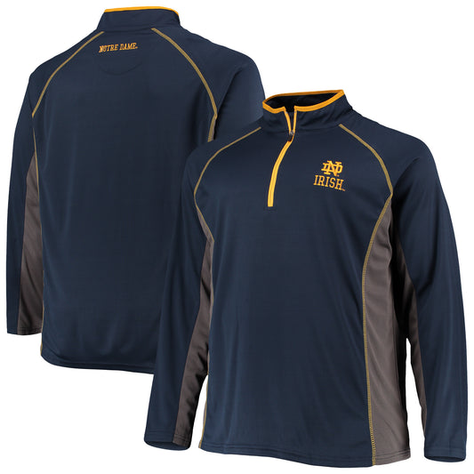 Men's Navy Notre Dame Fighting Irish Big & Tall Textured Raglan Quarter-Zip Jacket