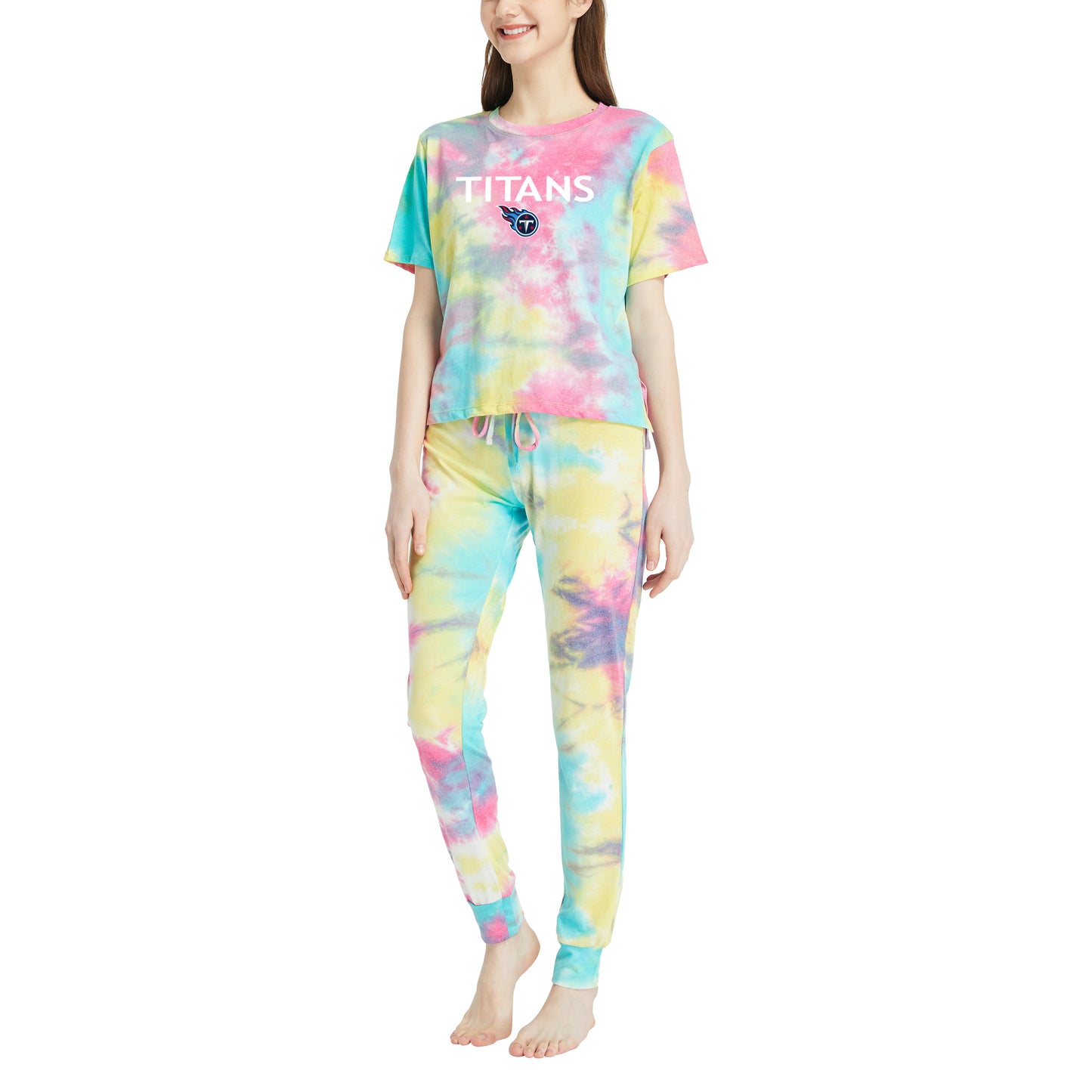 Women's Concepts Sport Tennessee Titans Velodrome Tie-Dye Top & Pants Set