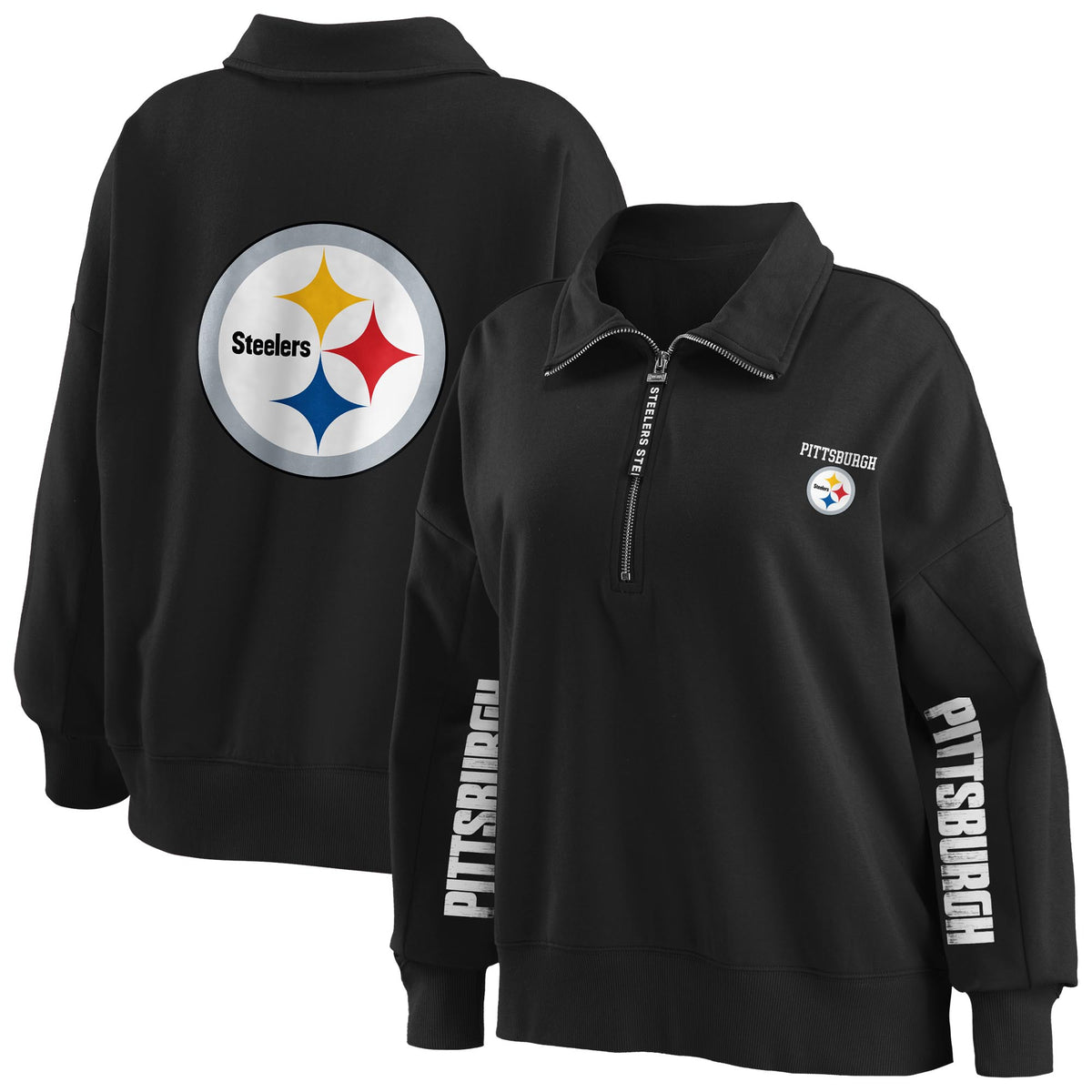 Women's WEAR by Erin Andrews Black Pittsburgh Steelers Half-Zip Sweatshirt