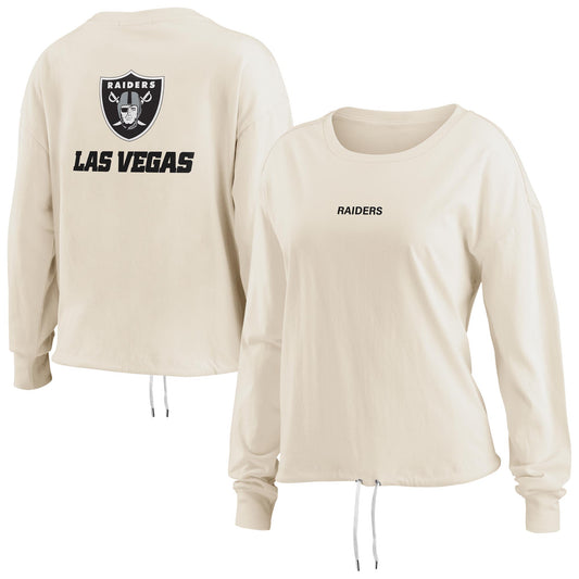 Women's WEAR by Erin Andrews Oatmeal Las Vegas Raiders Long Sleeve Crop Top Shirt