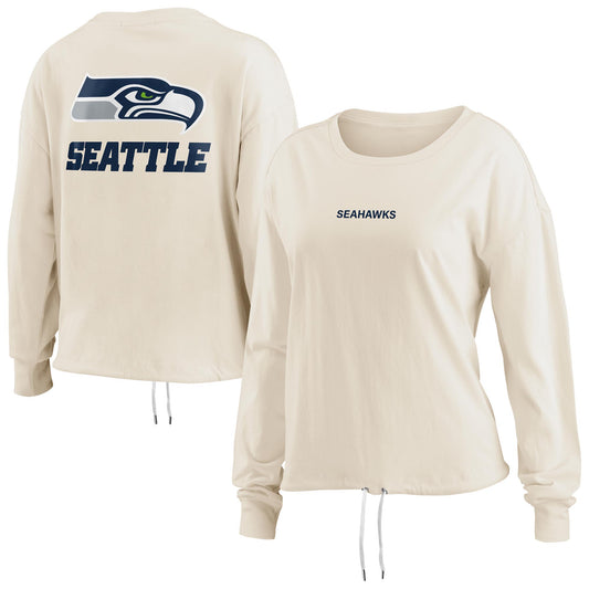 Women's WEAR by Erin Andrews Oatmeal Seattle Seahawks Long Sleeve Crop Top Shirt