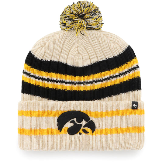 Men's '47 Natural Iowa Hawkeyes Hone Cuffed Knit Hat with Pom