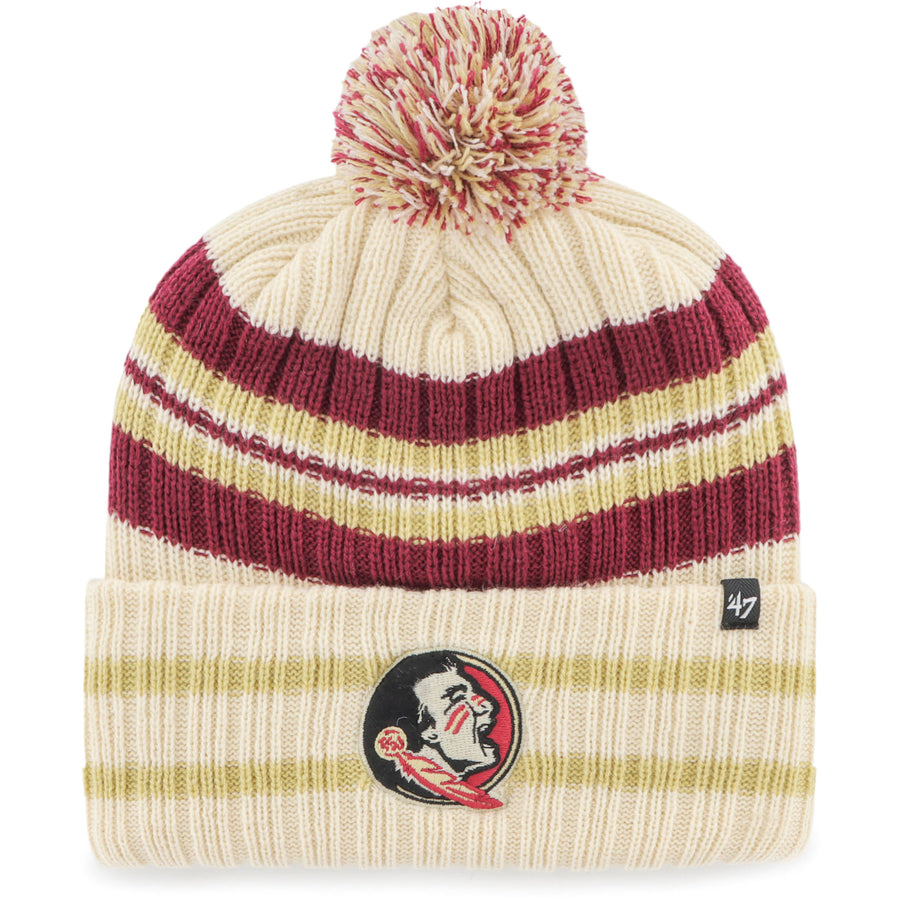 Men's '47 Natural Florida State Seminoles Hone Cuffed Knit Hat with Pom