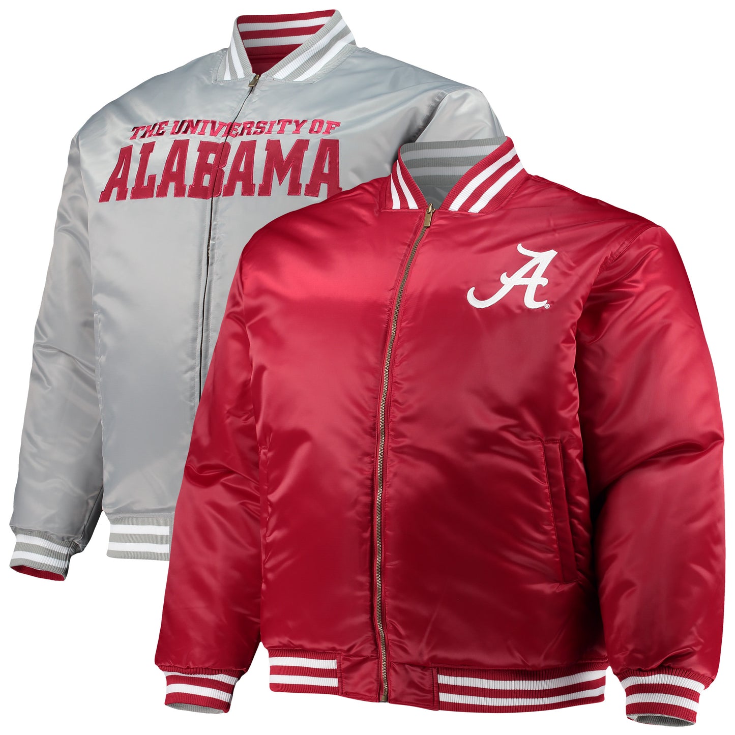 Men's Crimson/Gray Alabama Crimson Tide Big & Tall Reversible Satin Full-Zip Jacket