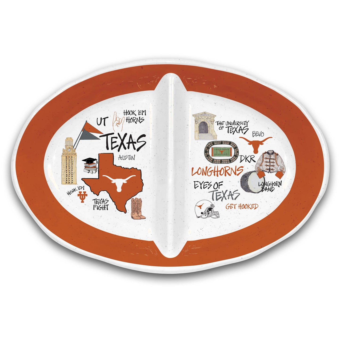 Magnolia Lane Texas Longhorns Two-Section Melamine Platter