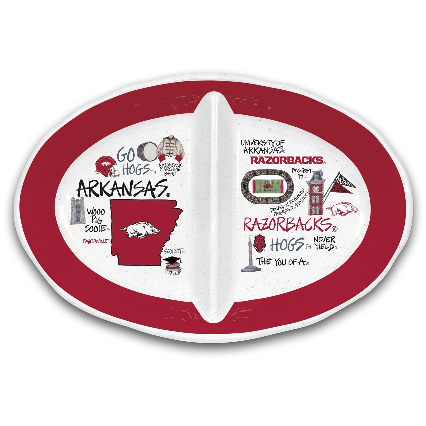 Magnolia Lane Arkansas Razorbacks Two-Section Melamine Platter