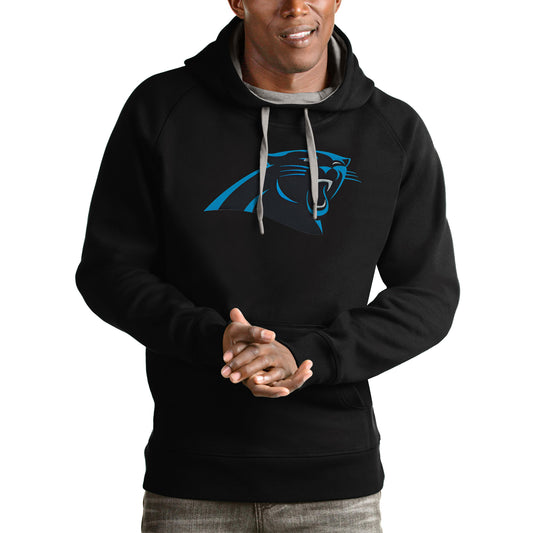 Men's Antigua Black Carolina Panthers Victory Pullover Hoodie
