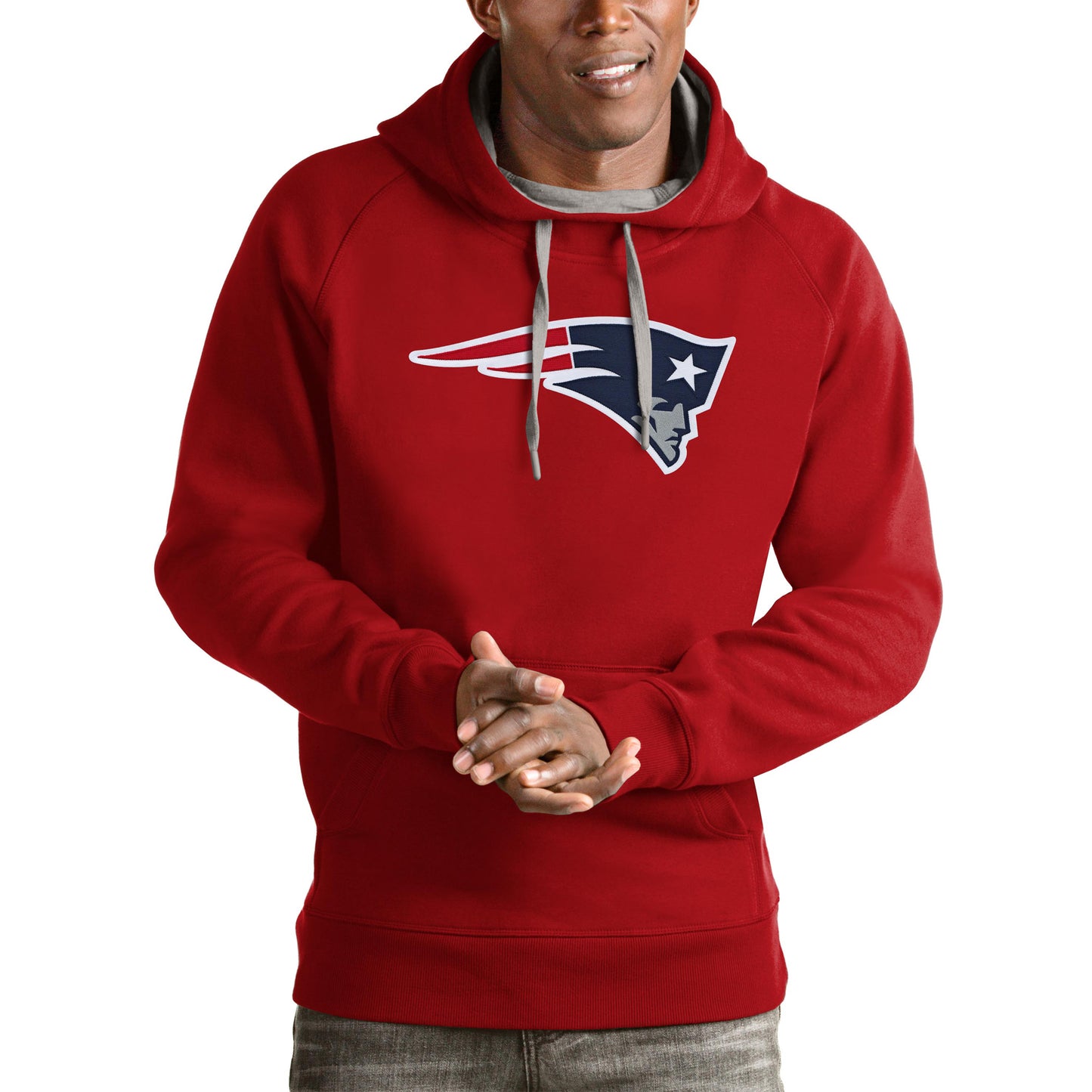 Men's Antigua Red New England Patriots Victory Pullover Hoodie