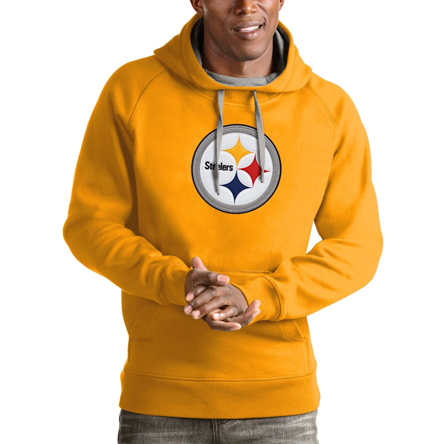 Men's Antigua Gold Pittsburgh Steelers Victory Pullover Hoodie