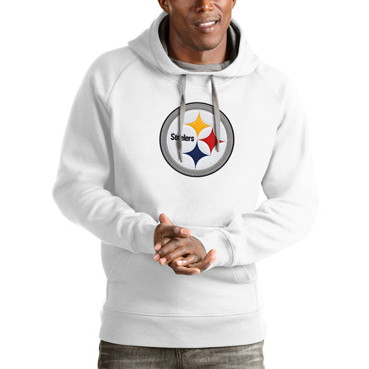 Men's Antigua White Pittsburgh Steelers Victory Pullover Hoodie