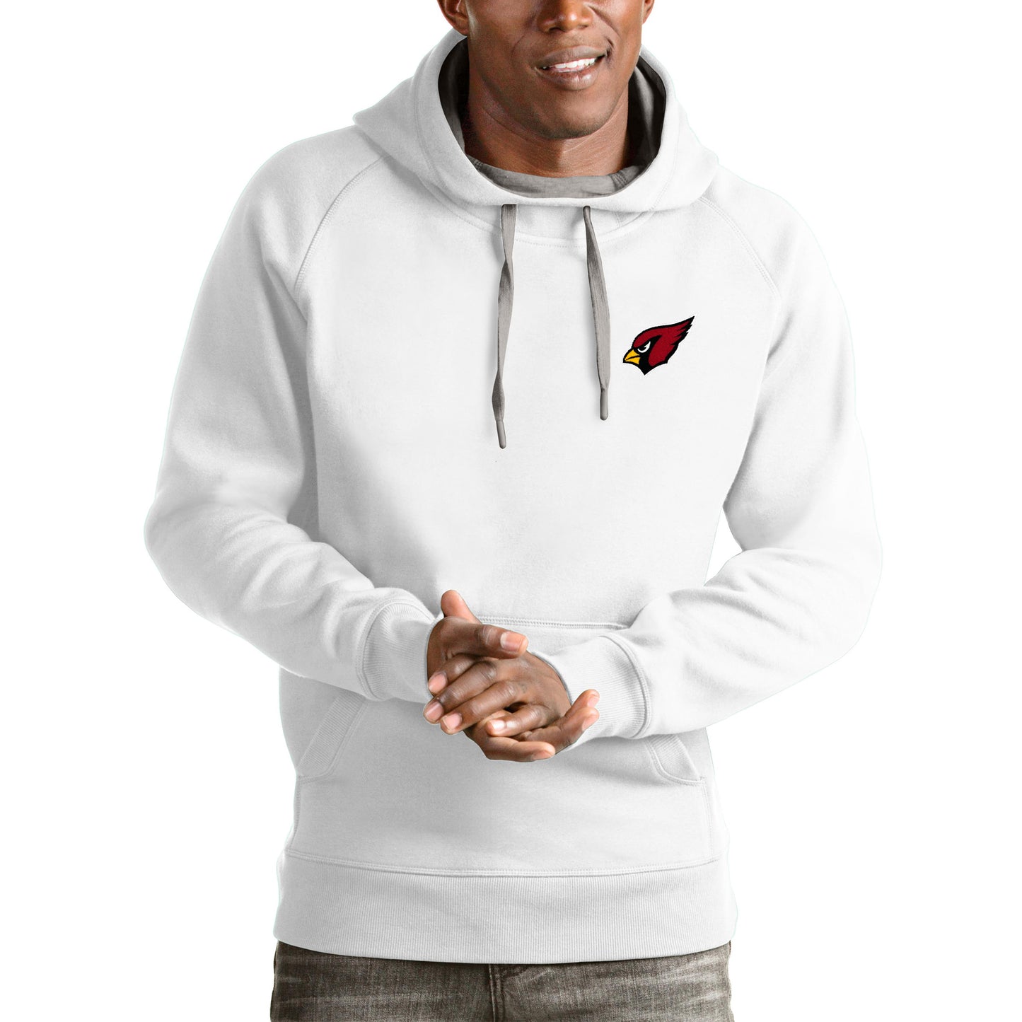 Men's Antigua White Arizona Cardinals Logo Victory Pullover Hoodie