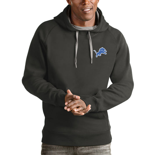 Men's Antigua Charcoal Detroit Lions Logo Victory Pullover Hoodie