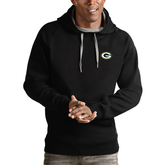 Men's Antigua Black Green Bay Packers Logo Victory Pullover Hoodie