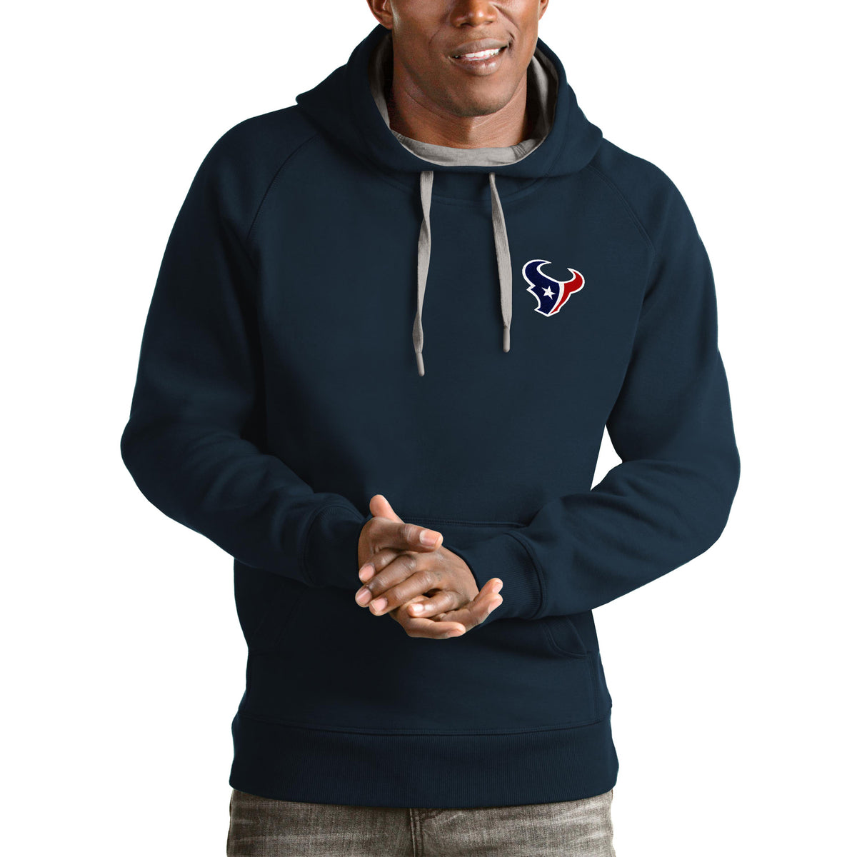 Men's Antigua Navy Houston Texans Logo Victory Pullover Hoodie