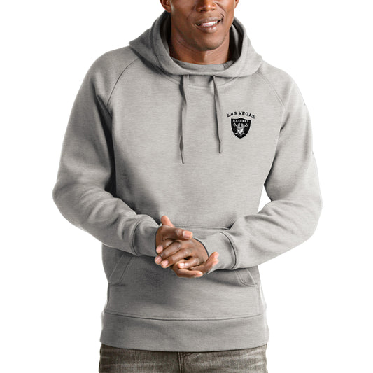 Men's Antigua Heathered Gray Las Vegas Raiders Logo Victory Pullover Hoodie