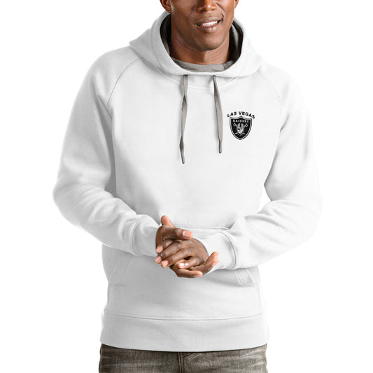 Men's Antigua White Las Vegas Raiders Logo Victory Pullover Hoodie