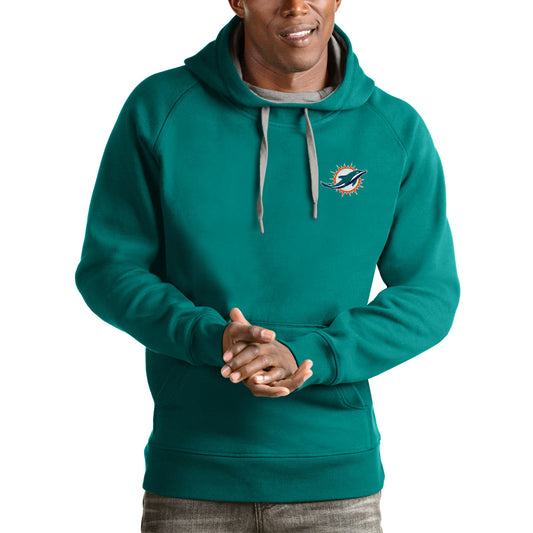 Men's Antigua Aqua Miami Dolphins Logo Victory Pullover Hoodie