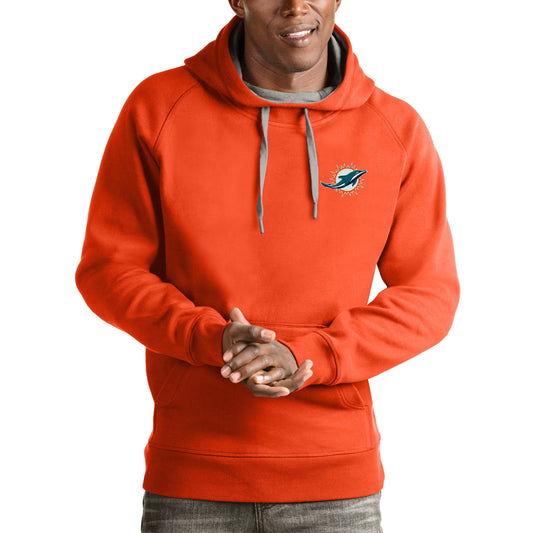 Men's Antigua Orange Miami Dolphins Logo Victory Pullover Hoodie