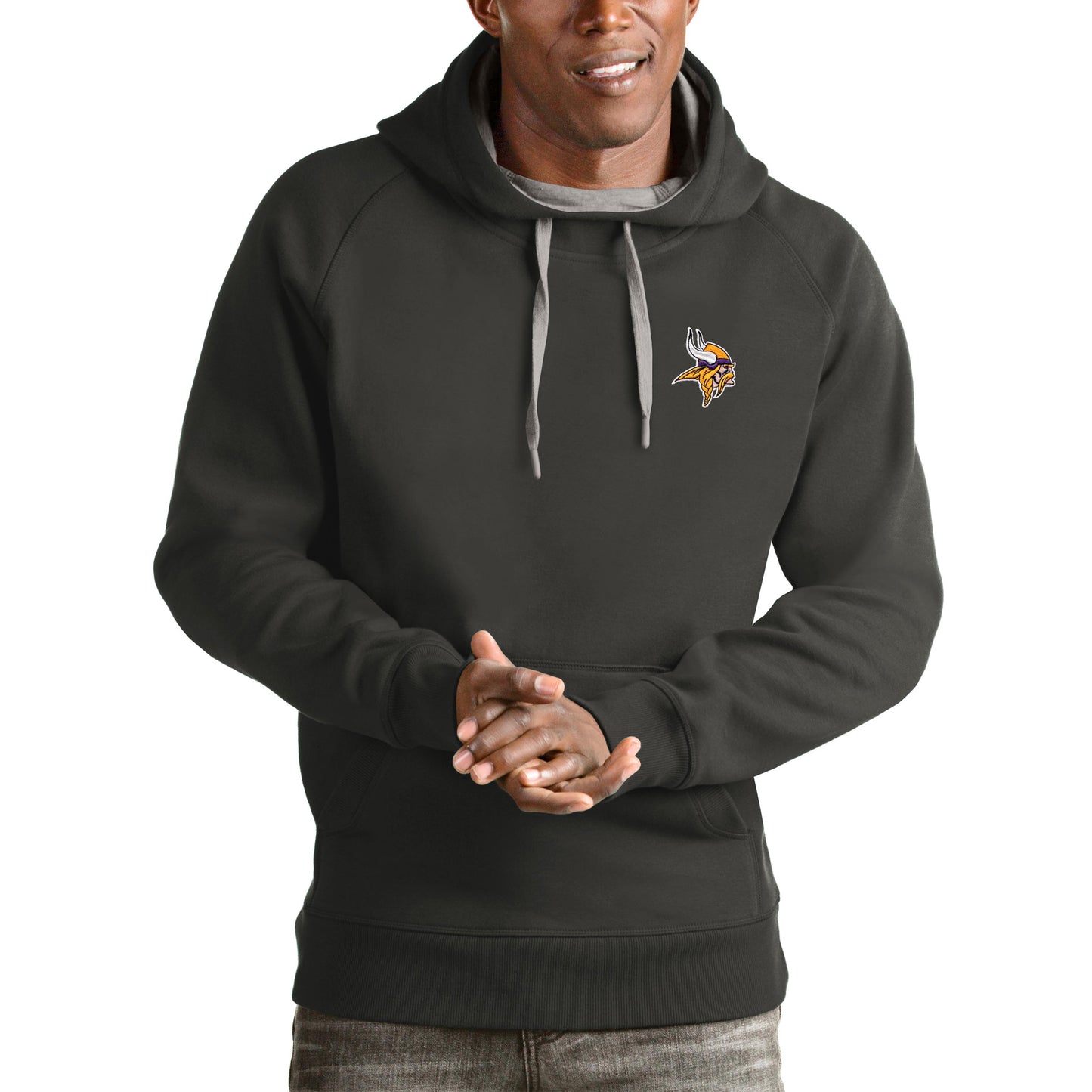 Men's Antigua Charcoal Minnesota Vikings Logo Victory Pullover Hoodie