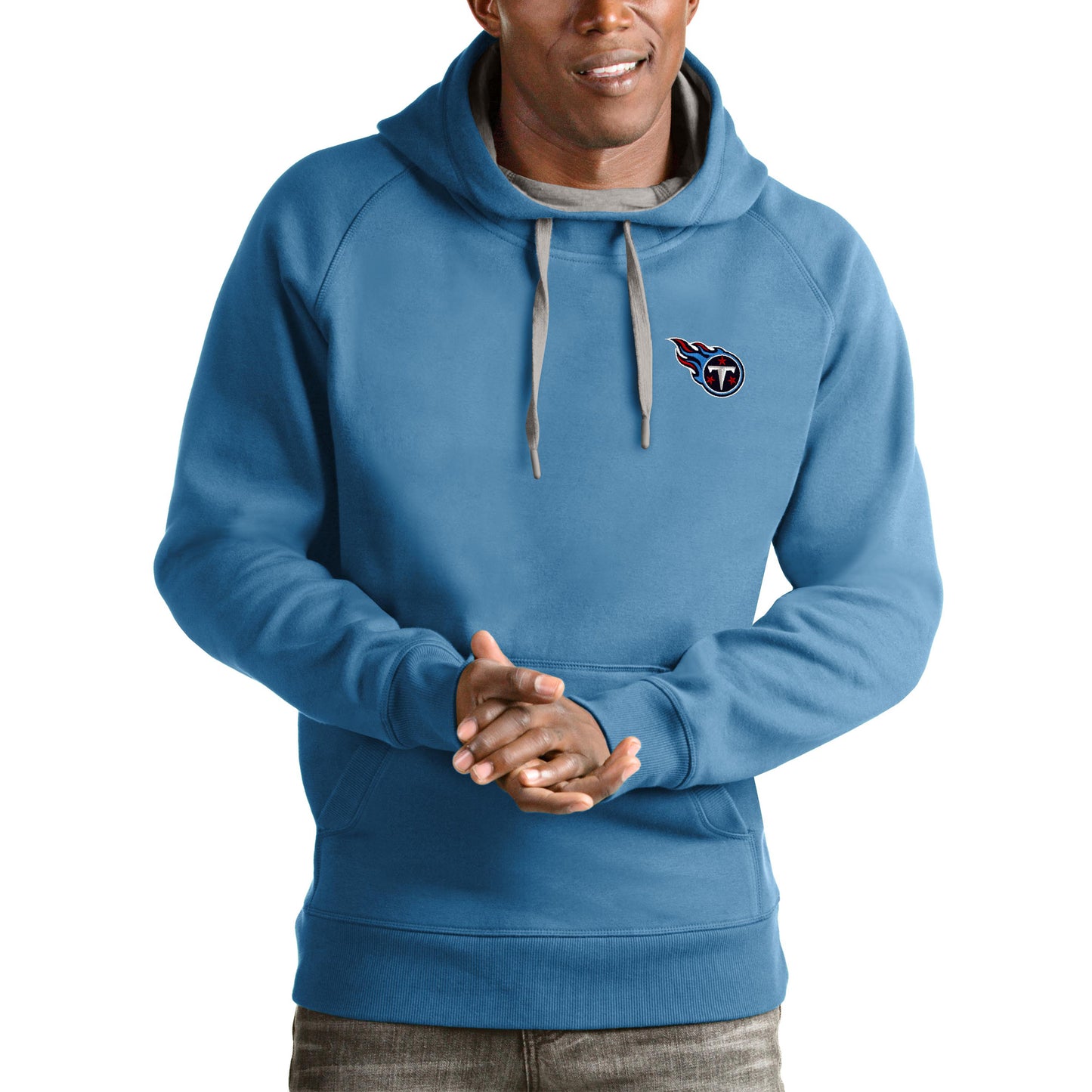 Men's Antigua Light Blue Tennessee Titans Logo Victory Pullover Hoodie