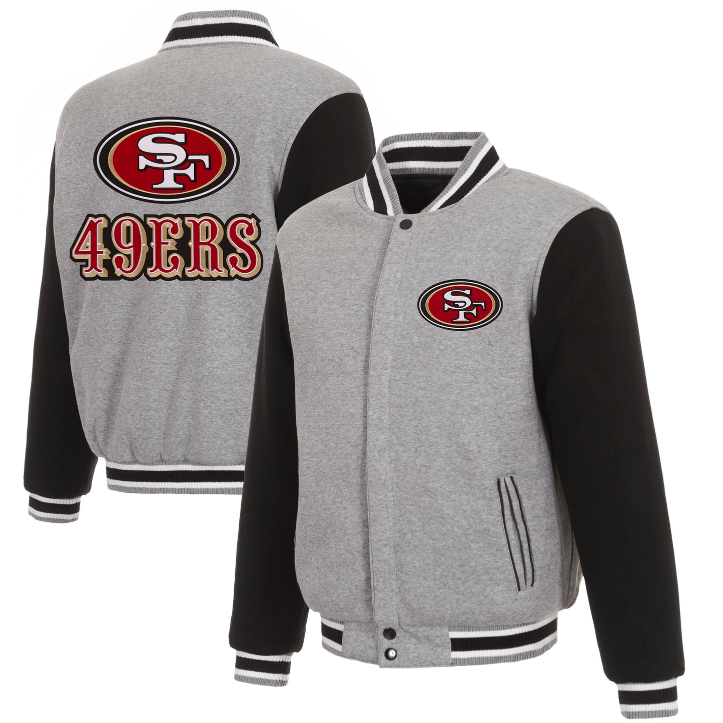 Men's JH Design Gray/Black San Francisco 49ers Reversible Fleece Full-Snap Jacket