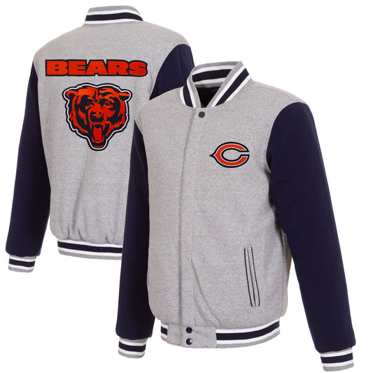 Men's JH Design Gray/Navy Chicago Bears Reversible Fleece Full-Snap Jacket