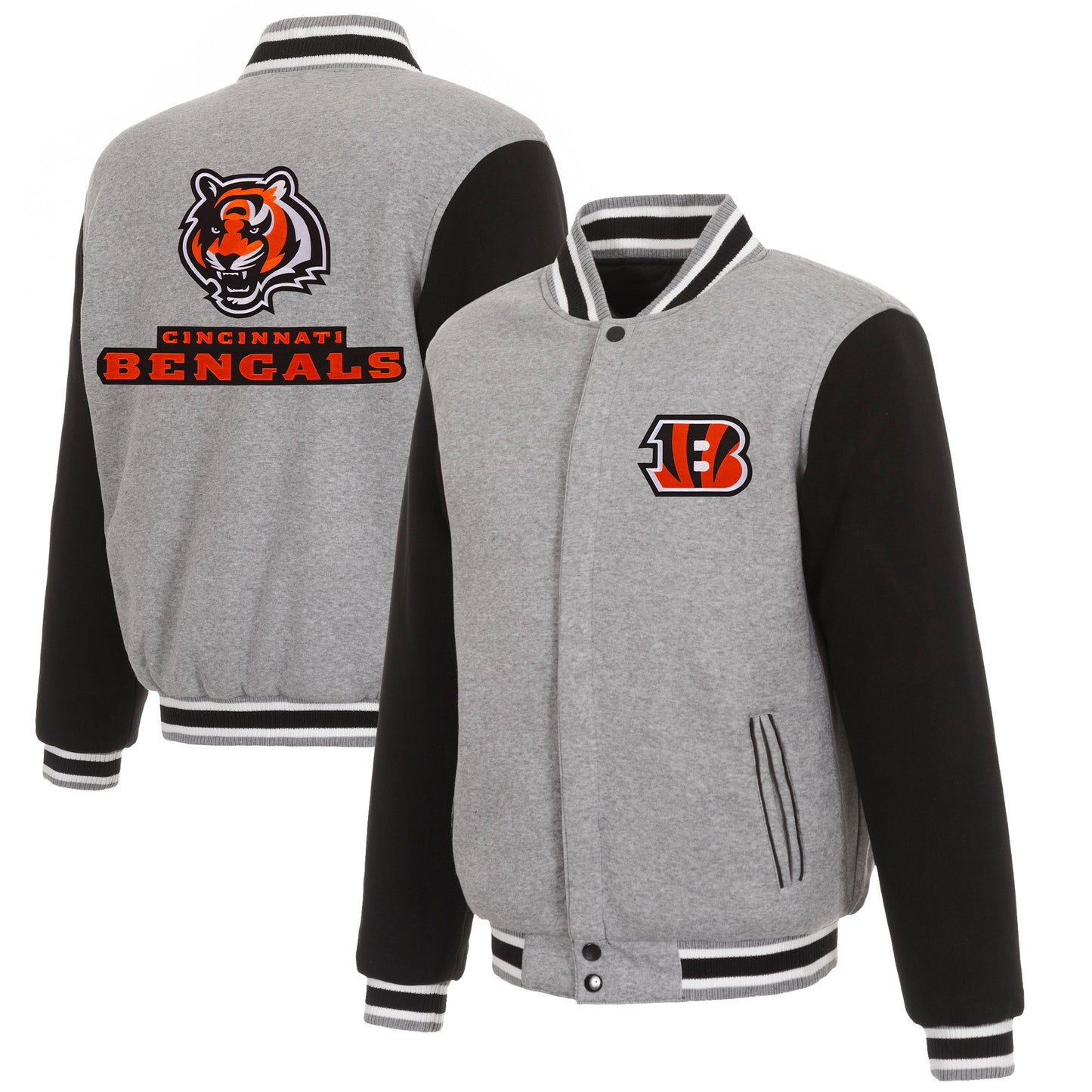 Men's JH Design Gray/Black Cincinnati Bengals Reversible Fleece Full-Snap Jacket