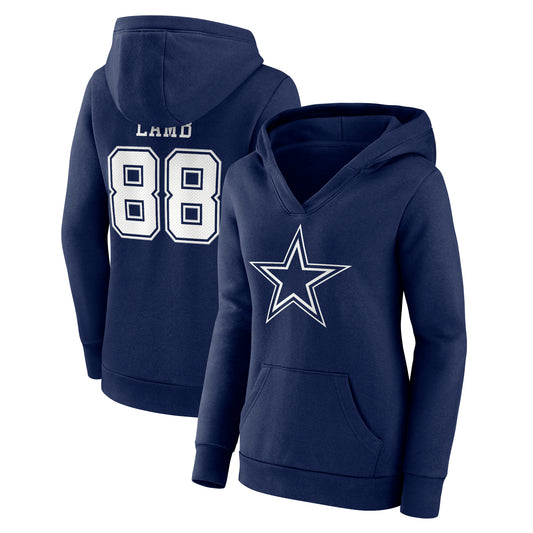 Women's Fanatics CeeDee Lamb Navy Dallas Cowboys Player Icon Name & Number V-Neck Pullover Hoodie