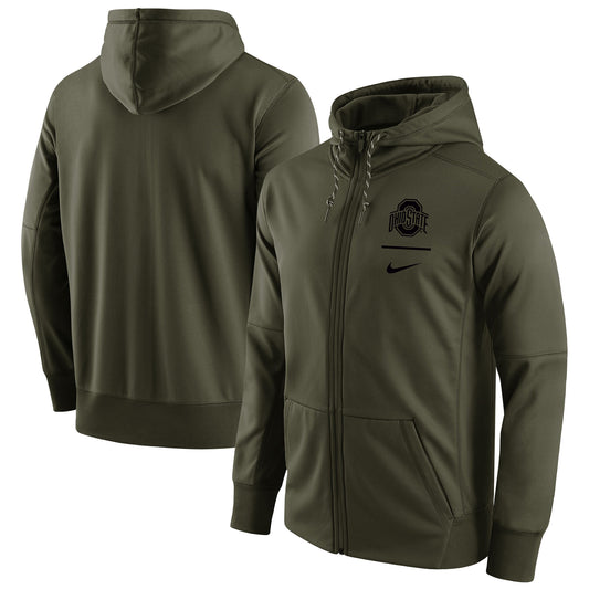 Men's Nike Olive Ohio State Buckeyes Tonal Logo Stack Performance Full-Zip Hoodie