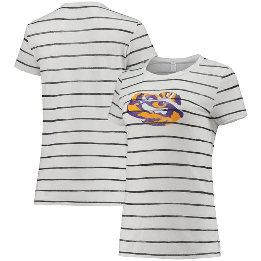 Women's Alternative Apparel White LSU Tigers Ideal Stripe Tri-Blend T-Shirt