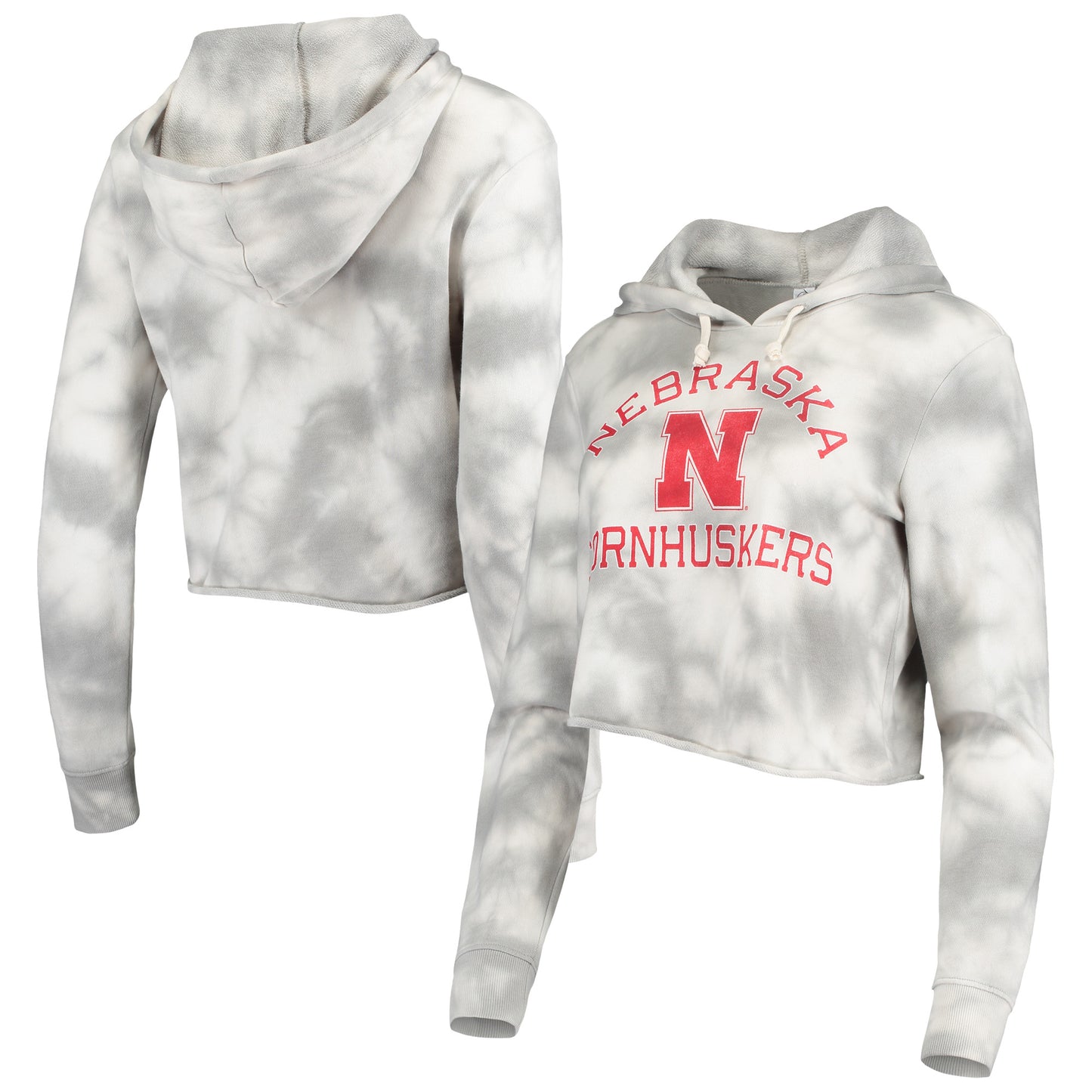 Women's Alternative Apparel Gray Nebraska Huskers Cropped Tie-Dye Raw Edge Pullover Hoodie