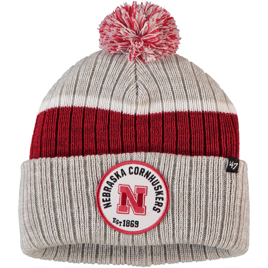 Men's '47 Gray Nebraska Huskers Holcomb Cuffed Knit Hat with Pom