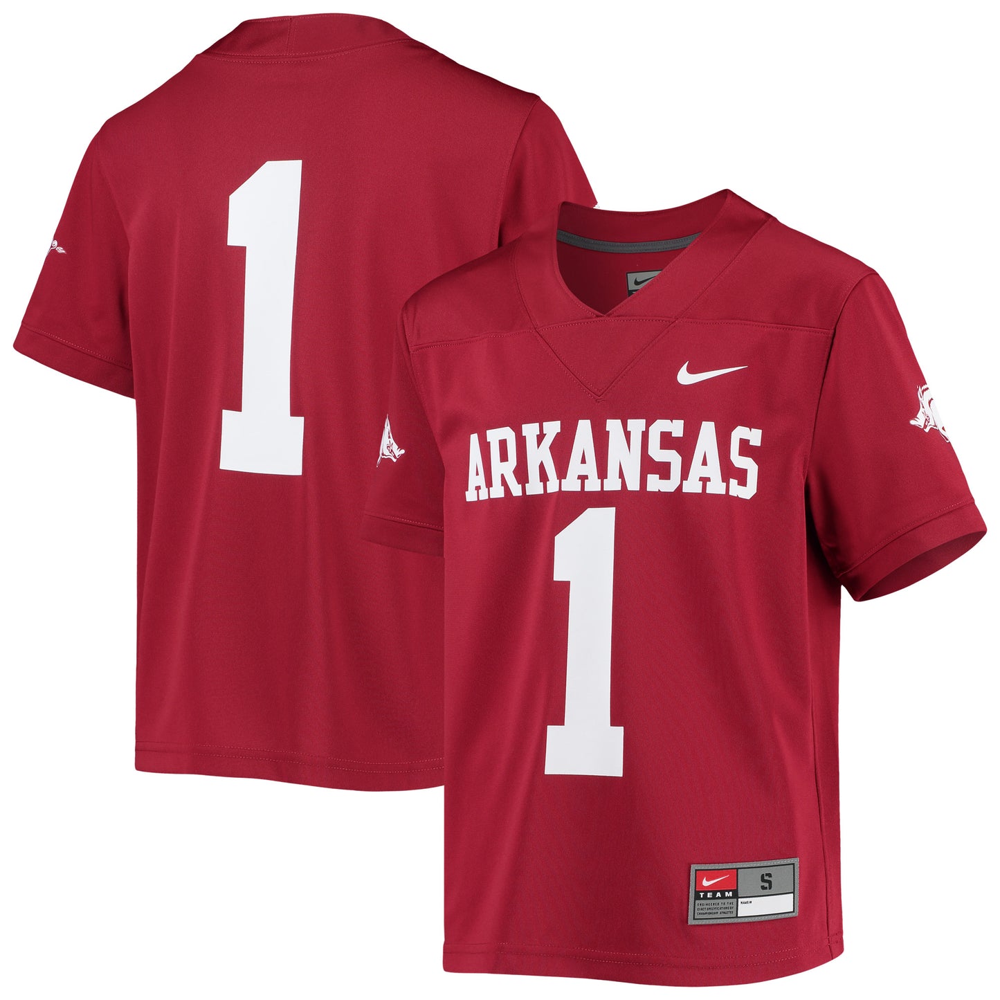 Youth Nike #1 Cardinal Arkansas Razorbacks Untouchable Football Jersey