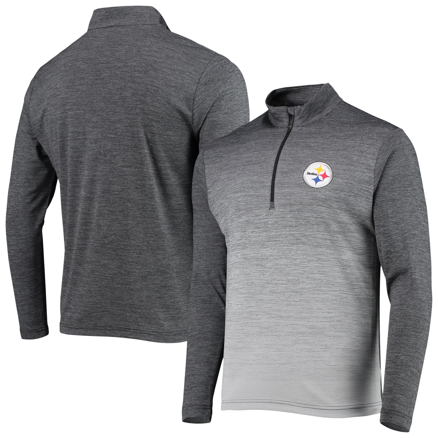 Men's Antigua Black/Heathered Gray Pittsburgh Steelers Cycle Quarter-Zip Jacket