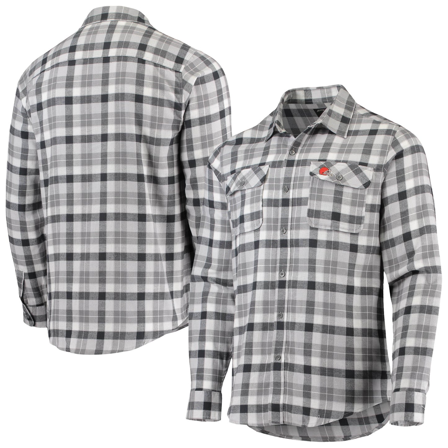 Men's Antigua Charcoal/Gray Cleveland Browns Ease Flannel Long Sleeve Button-Up Shirt