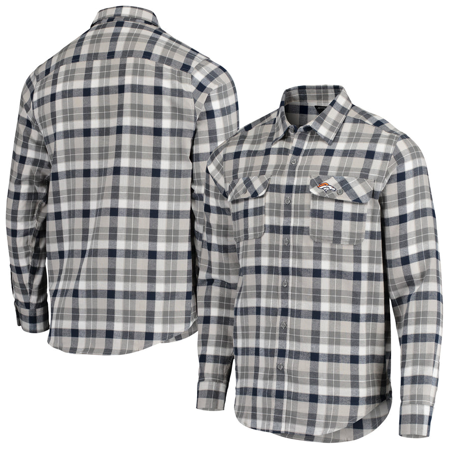Men's Antigua Navy/Gray Denver Broncos Ease Flannel Long Sleeve Button-Up Shirt
