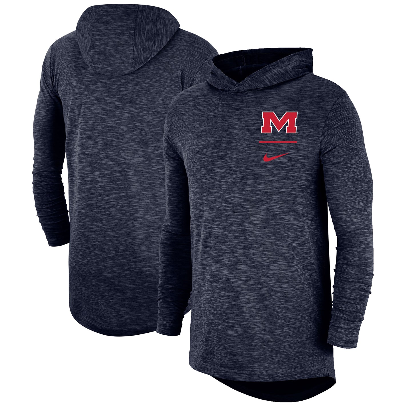 Men's Nike Navy Ole Miss Rebels Slub Performance Long Sleeve Hoodie T-Shirt