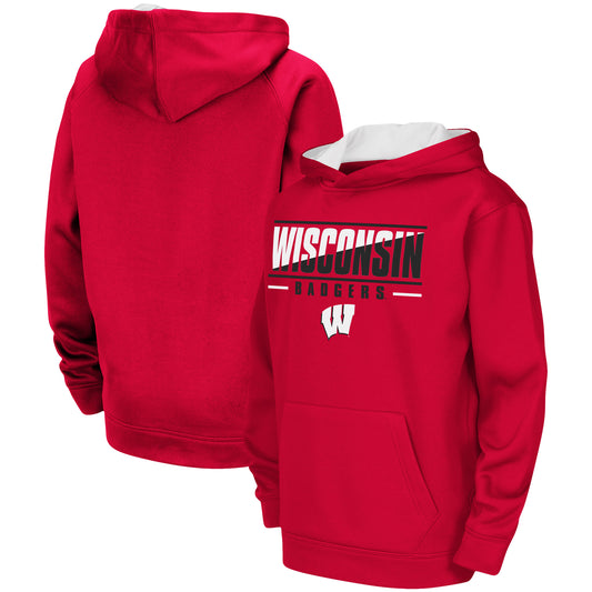 Youth Colosseum Red Wisconsin Badgers Dean Slash Stack Pullover Hoodie