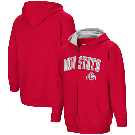 Youth Scarlet Ohio State Buckeyes Arch Logo Full-Zip Hoodie