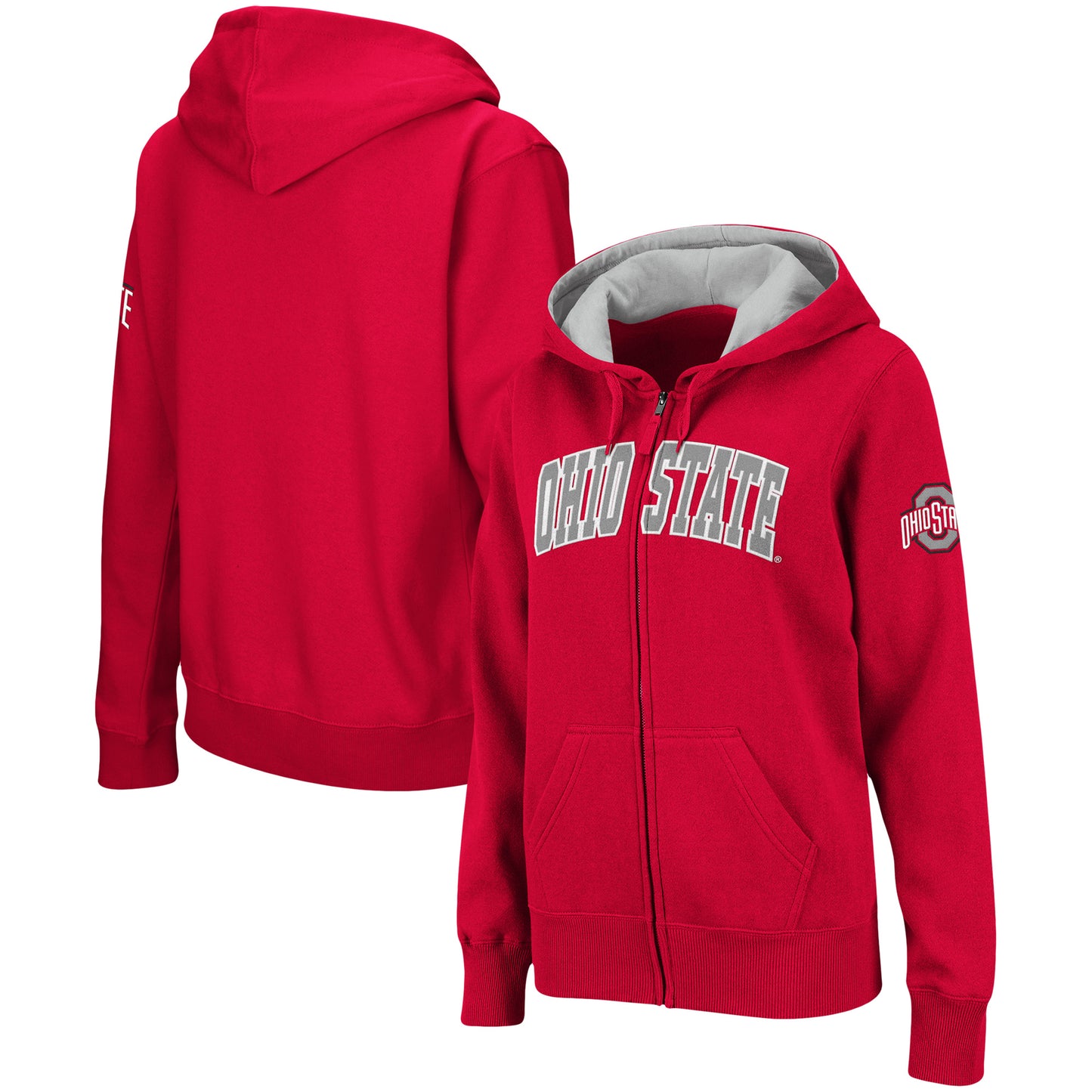 Women's Scarlet Ohio State Buckeyes Arched Name Full-Zip Hoodie